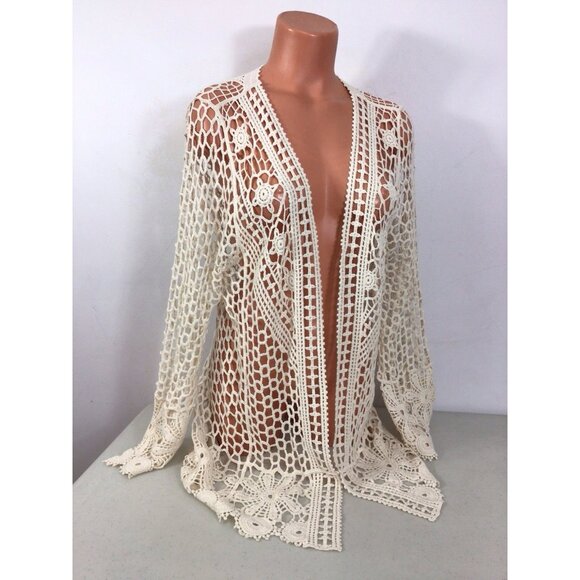 Rebellion Crochet Cardigan Sweater Open Knit Festival Hippie Womens Small - Picture 1 of 9